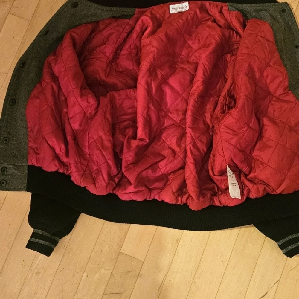 American Girl Varsity Jacket Embroidered Logo Gray Black Wool Blend Girls MEDIUM